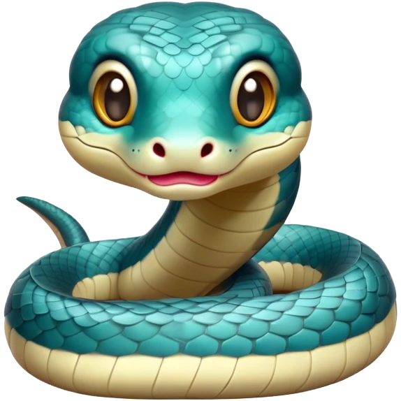 Cinematic Cute Chinese Water Snake Portrait Emoji, Head tilted playfully and inquisitively, with a compact, lithe form and a smooth, shimmering coat in subtle aquatic hues, round, sparkling eyes filled with curious fluidity, Simplified yet irresistibly adorable features, highly detailed, glowing with a warm, friendly glow, high shine, affectionate and agile, stylized with a touch of aquatic whimsy, soft glowing outline, capturing the essence of a mischievous yet loving water snake that feels like it could slither out of the screen into your arms! emoji
