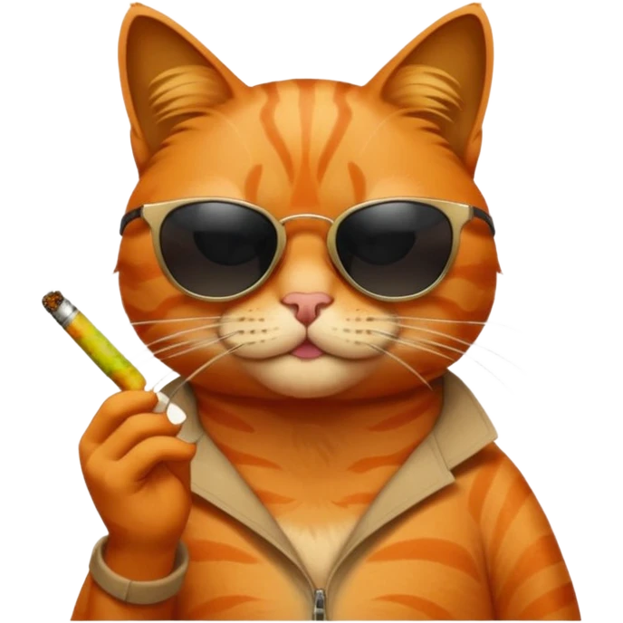 Orange cat with black sunglasses somoking small joint emoji