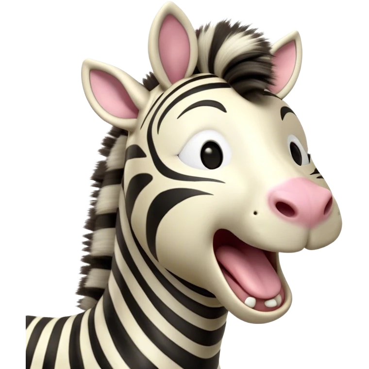 Cinematic Cute Yawning Zebra Portrait Emoji, Head tilted slightly with a dramatic, wide-open yawn, showcasing a soft, downy striped Fur with gently drooping ears and round eyes barely open in drowsy contentment, Simplified yet irresistibly adorable features, highly detailed, glowing with a soft, cozy glow, high shine, relaxed yet expressive, stylized with a touch of savannah charm, bright and endearing, soft glowing outline, capturing the essence of a sleepy yet affectionate zebra, so drowsy it feels like it could stretch out of the screen and curl up for a nap! emoji