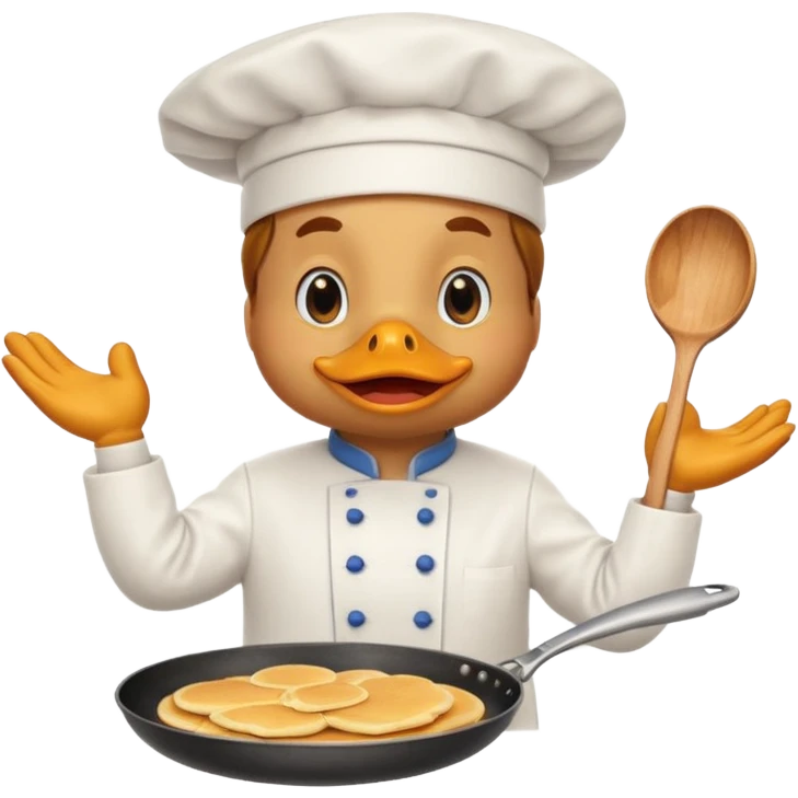 Duck chef is flipping pancakes emoji