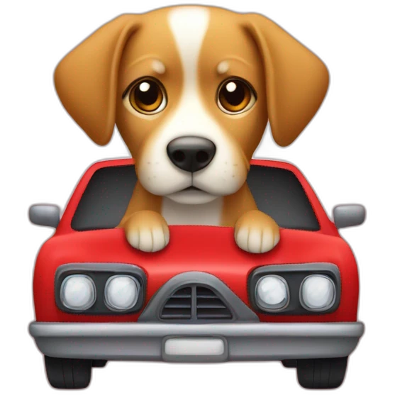Chien sur un chat dans une voiture rouge emoji