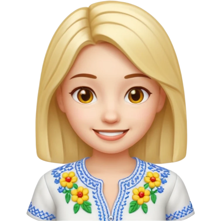 Girl in a Ukrainian white embroidered shirt, 3D Emoji emoji