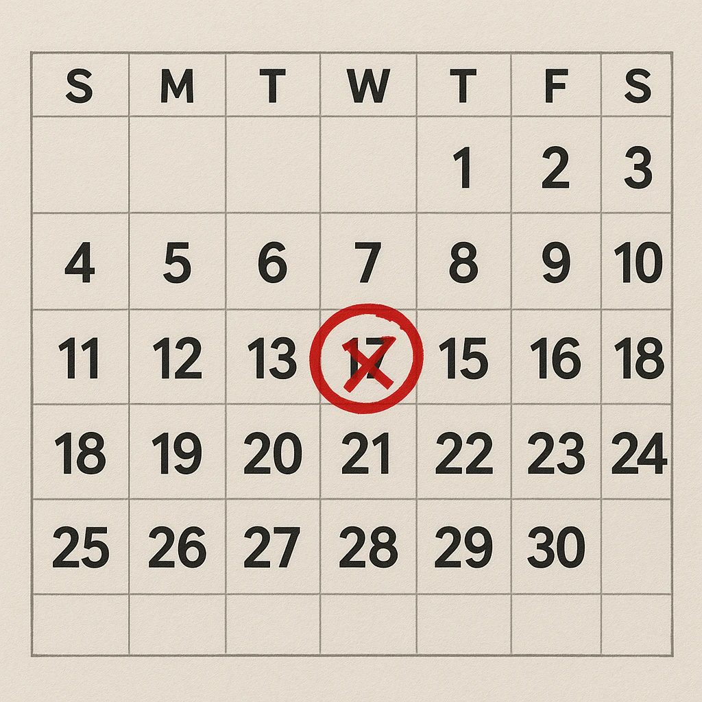 a calendar page with a marked date emoji