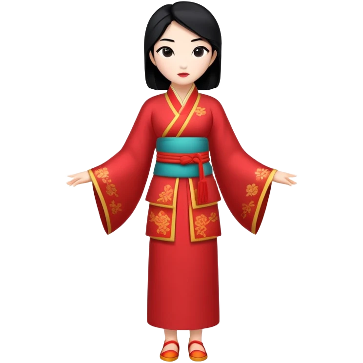 full body Mulan with traditional Chinese outfit, black hair, minimal style emoji