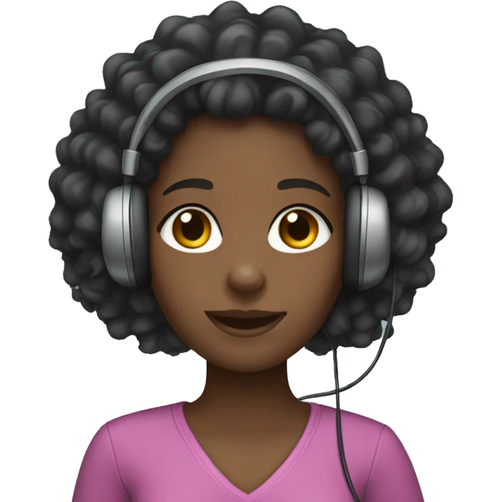 Black girl curly hair wearing headset emoji