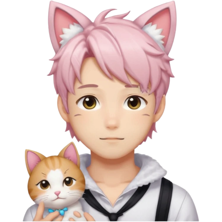 Shiny Blushing Cute Kawaii Handsome Shoujo Anime Man with Cat Ears Trending Style Cottagecore  emoji