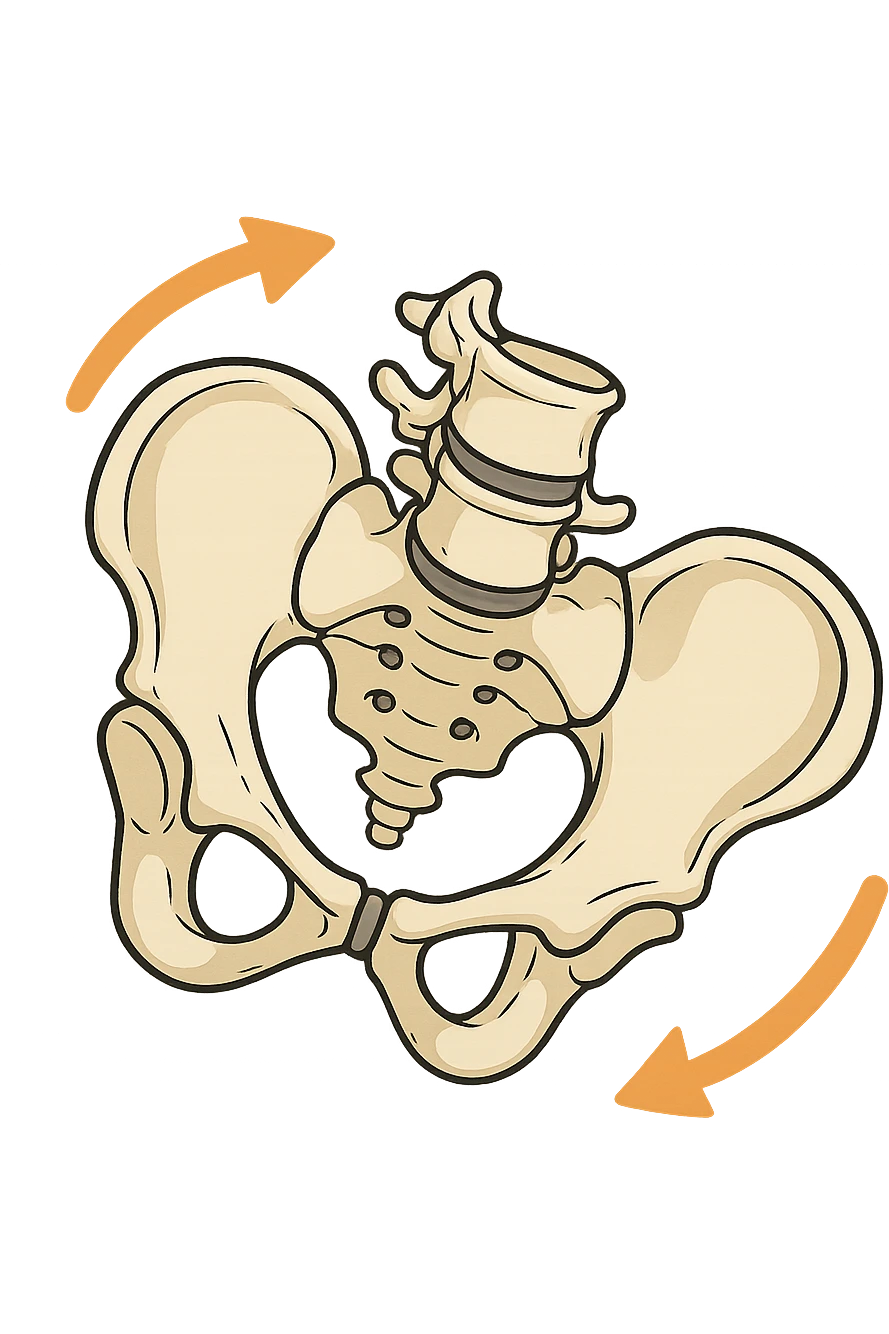 Bacino anatomico ruotato in senso orario quindi con le frecce che girano verso destra per far capire emoji