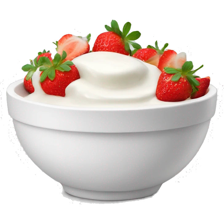 White bowl with yogurt and strawberries on top  emoji