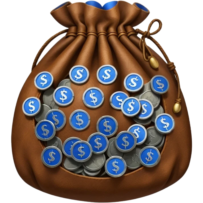 brown money bag full off blue coins inside emoji