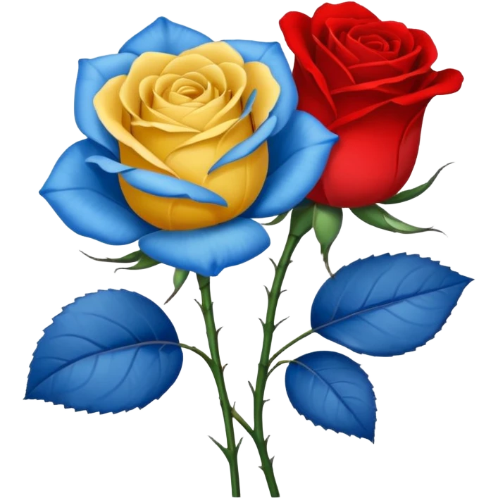One Yellow 🌹 and one blue flower 🌹 on with red band  emoji