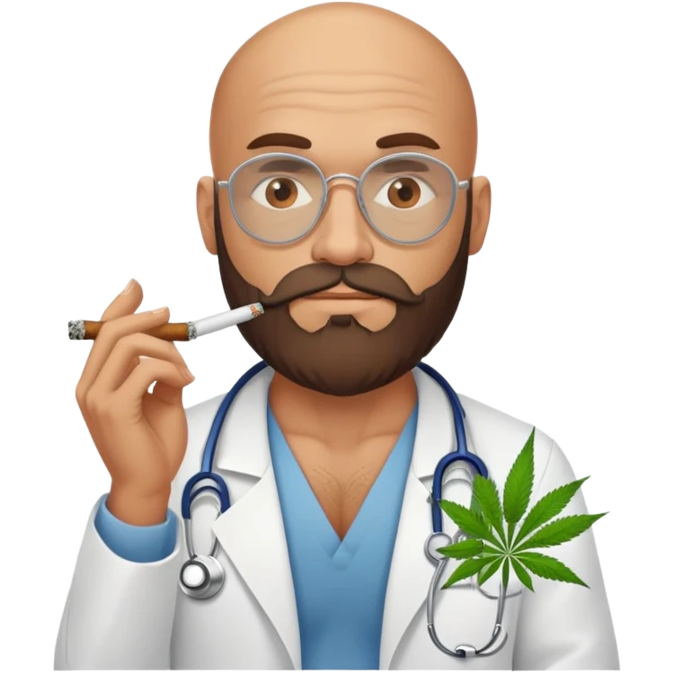 Muscular bald brown beard hippie doctor smoking weed emoji