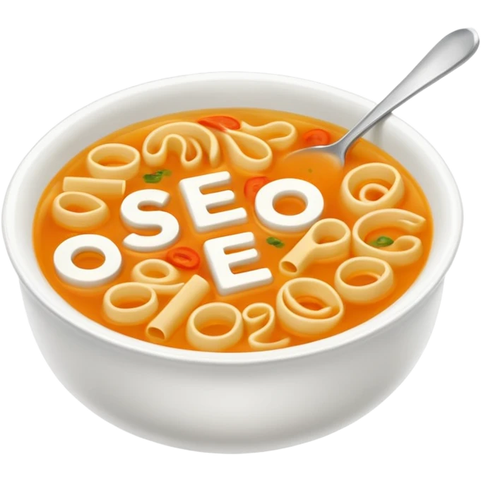 soup with letters inside spelling SEO emoji