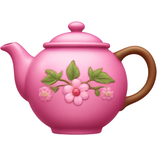 Pink teapot with with decorated trees and flowers  emoji