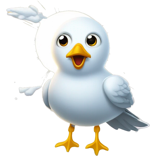 Sparkling crazy seagull flying snow mad eyes illustration doodle high contrast lightning bolt halo sun beams emoji