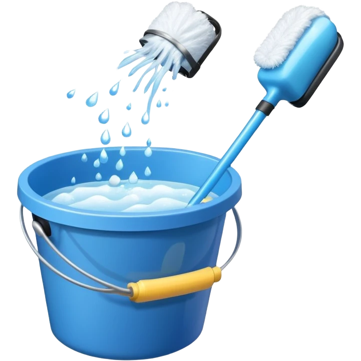 Bucket with soapy water, mop, and spray bottle grouped together with sparkles emoji