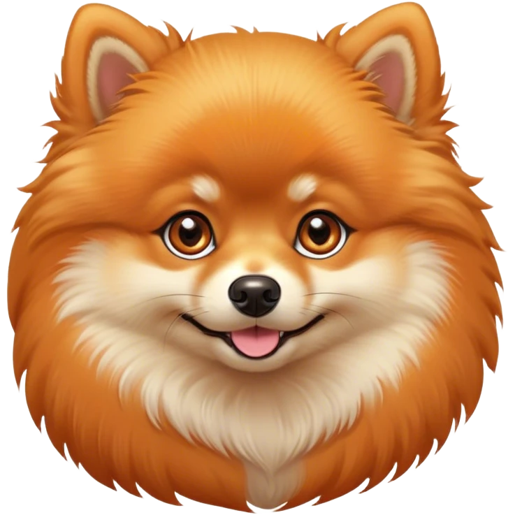Cinematic Cute Orange Pomeranian Portrait Emoji, Head tilted playfully and inquisitively, featuring a luscious, fluffy orange Fur with a natural sheen, round, sparkling brown eyes filled with curiosity, Simplified yet irresistibly adorable features, highly detailed, glowing with a warm, friendly glow, high shine, affectionate and lively, stylized with a touch of whimsy, bright and endearing, soft glowing outline, capturing the essence of a mischievous yet loving pup, so playful it feels like it could scamper out of the screen and into your arms! emoji