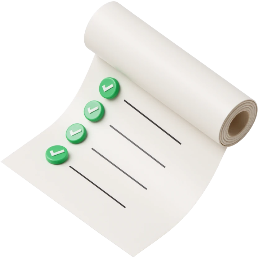 floating rolled paper list with green checkboxes emoji