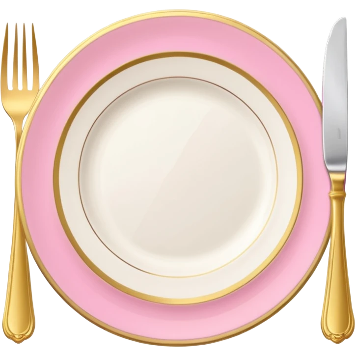 A luxurious plate with pink accents and elegant details, fork and knife on side emoji