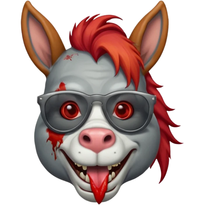 Zombie donkey with sun glasses and red hair and joker nose hungry  emoji