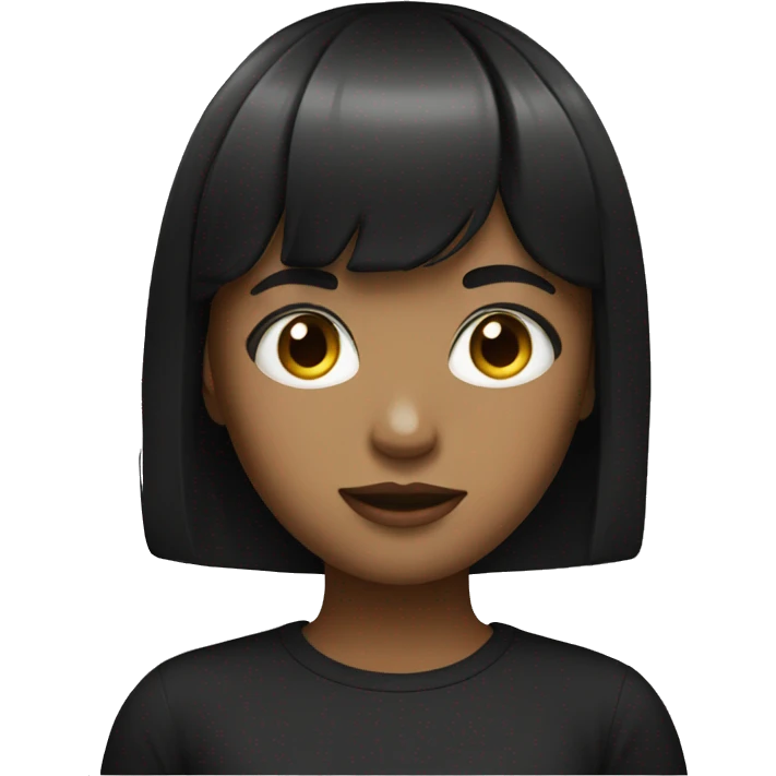 Girl with black short hair and bangs with a black tshirt  emoji