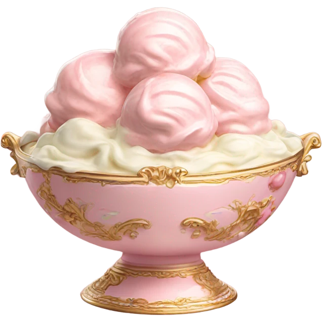 highly detailed vintage pale pink rococo bowl with ice cream emoji