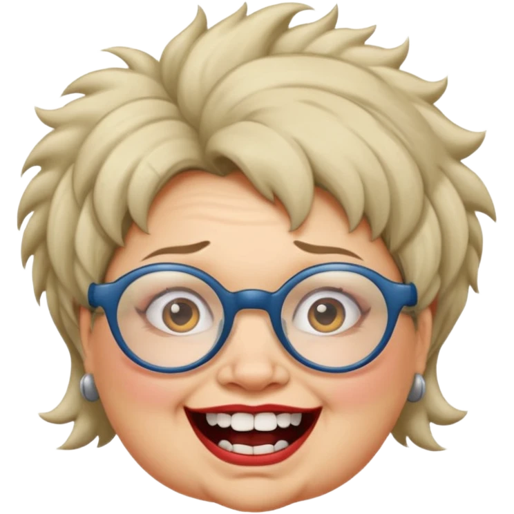 short fat lady with glasses ,crooked teeth and crazt hair emoji