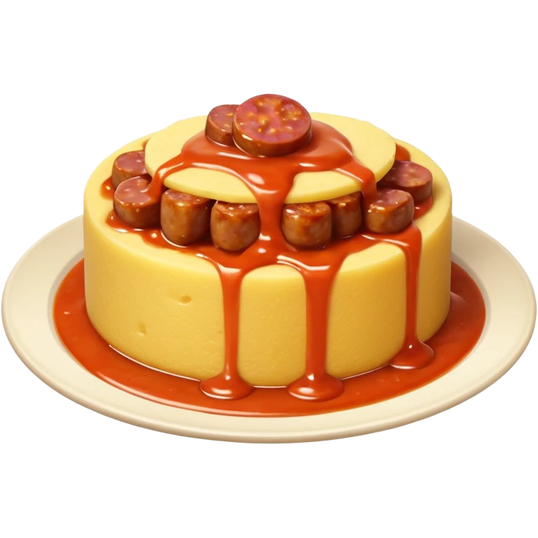 Fai l’emoji di una polenta che è quasi del tutto ricoperta di sugo, con la salsiccia sopra sempre bella insugata emoji