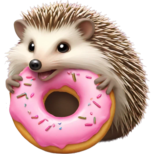 Hedgehog eats pink donut emoji