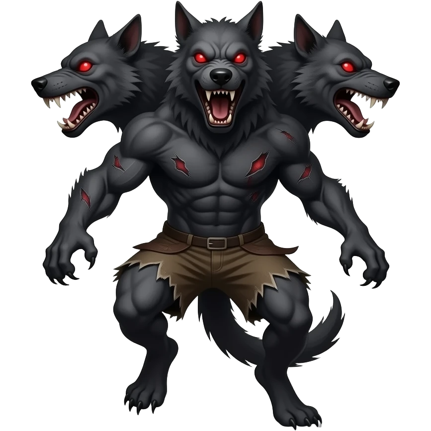 cinematic - cerberus - a three-headed creepy hellhound in a jump emoji