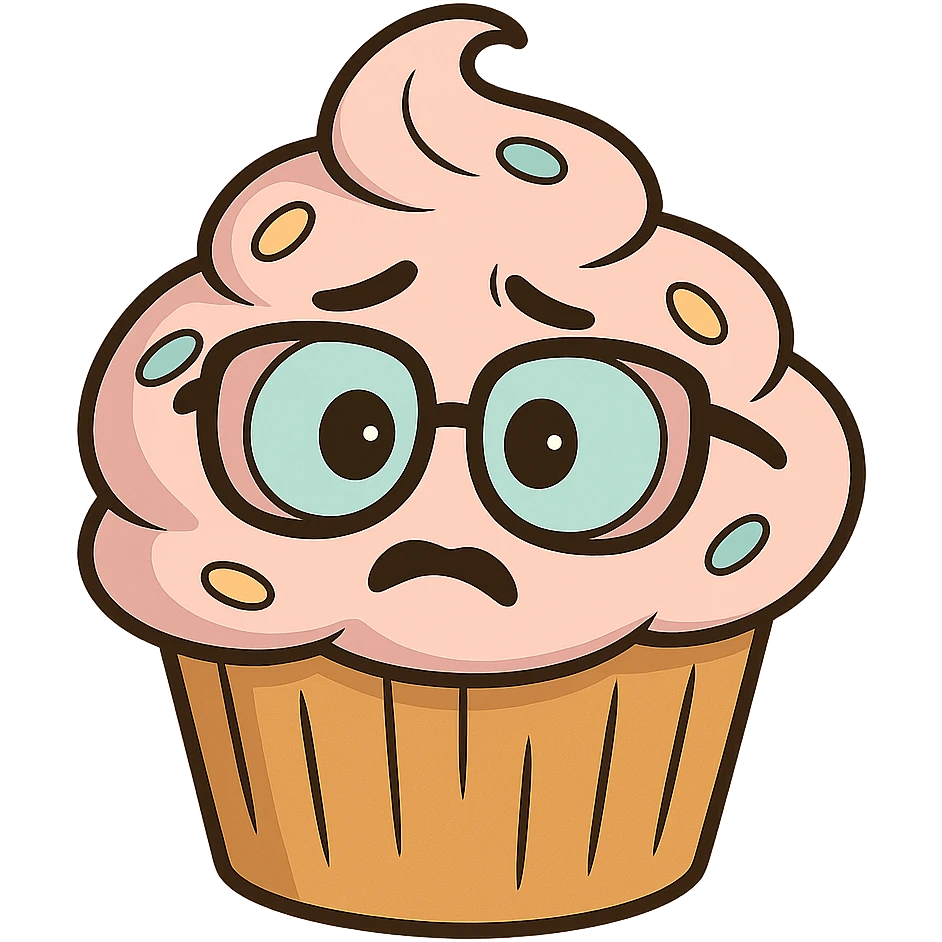 flat toon style cupcake with glasses emoji