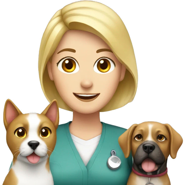 Blonde vet with cat and dog emoji