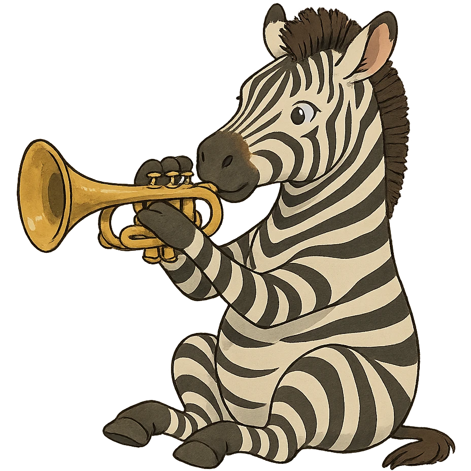 ghibli style zebra playing trumpet emoji
