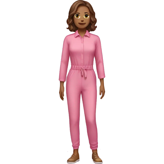 Woman brown hair mute pink full body jumpsuit emoji