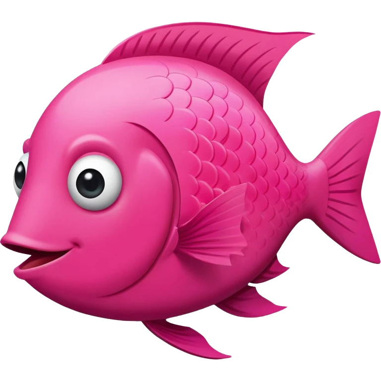 bright pink fish seen in exact side view, facing perfectly to the right, only one eye visible, complete flat 2D side profile, derpy expression with silly smile, flat like a paper cutout emoji