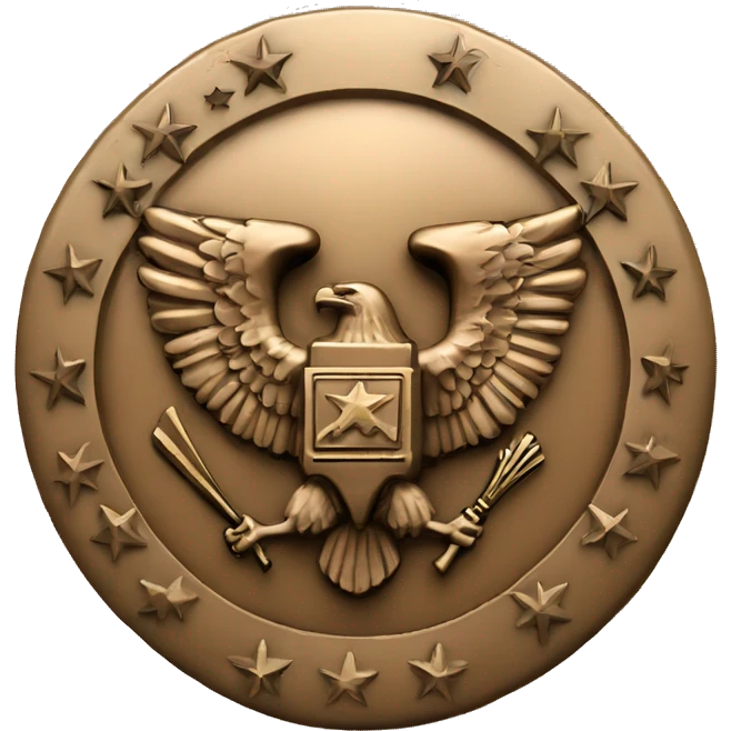 Bronze military badge with stars and an eagle emoji
