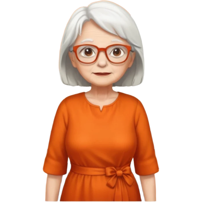 OLD LADY IN KITCHEN OUTFIT ORANGE DRESS, GLASSES. WHITE HAIR  emoji