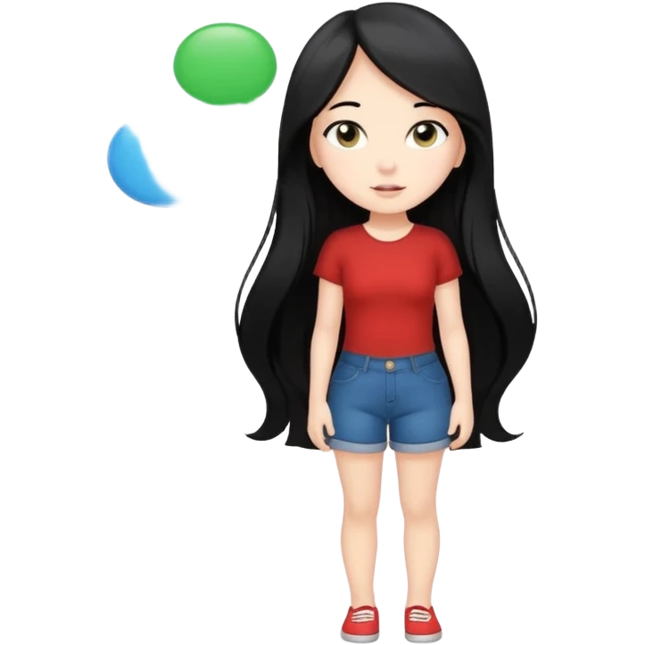 cute girl full body with long black hair with speech bubbles not have money emoji