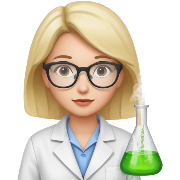 Portrait of a young female scientist wearing a white lab coat, glasses emoji