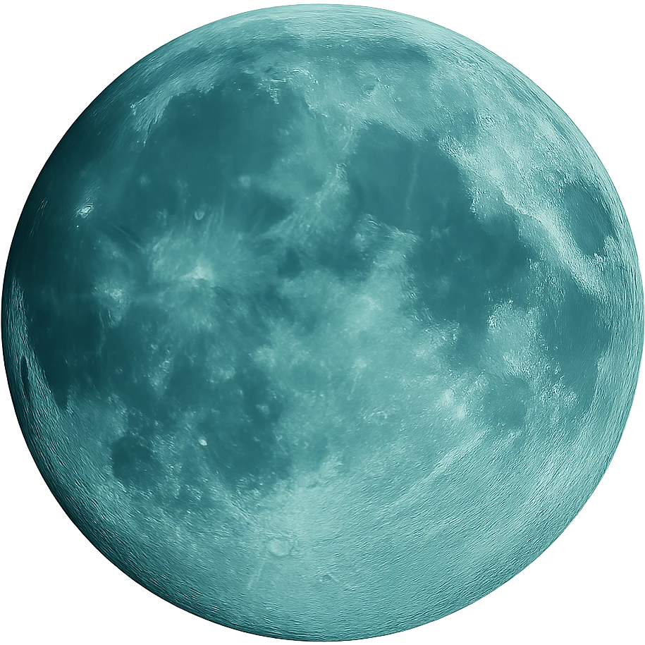 Make this full moon more realistic by adding crater details and soft shadows, keeping the dark cyan color. No background, transparent. emoji