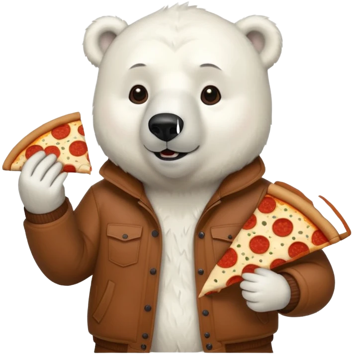 polar bear with pizza wearing jacket emoji