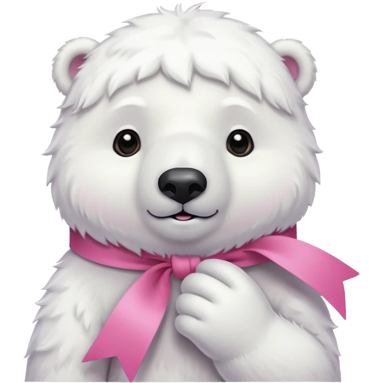 white polar bear with pink ribbon emoji
