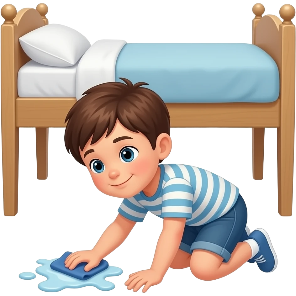 a kid cleaning under the bed emoji
