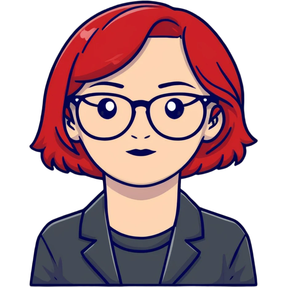Woman with red hair wearing glasses emoji