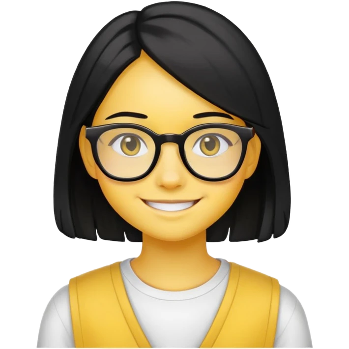 "- Nữ
- 15 tuổi
- Da vàng
- Tóc đen, ngang vai
- Mặt cười mỉm, đeo kính
" emoji