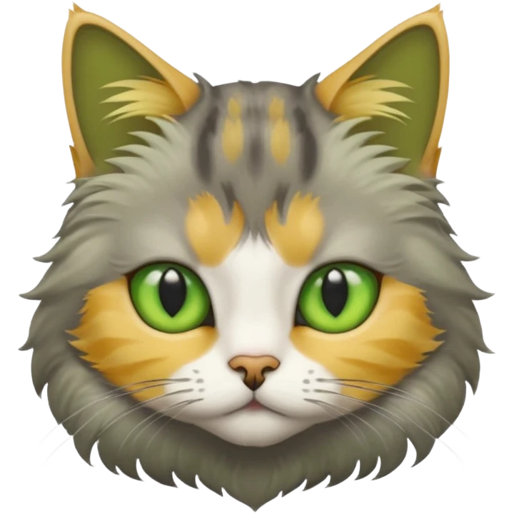 Cat with green eyes, grey and yellow face emoji