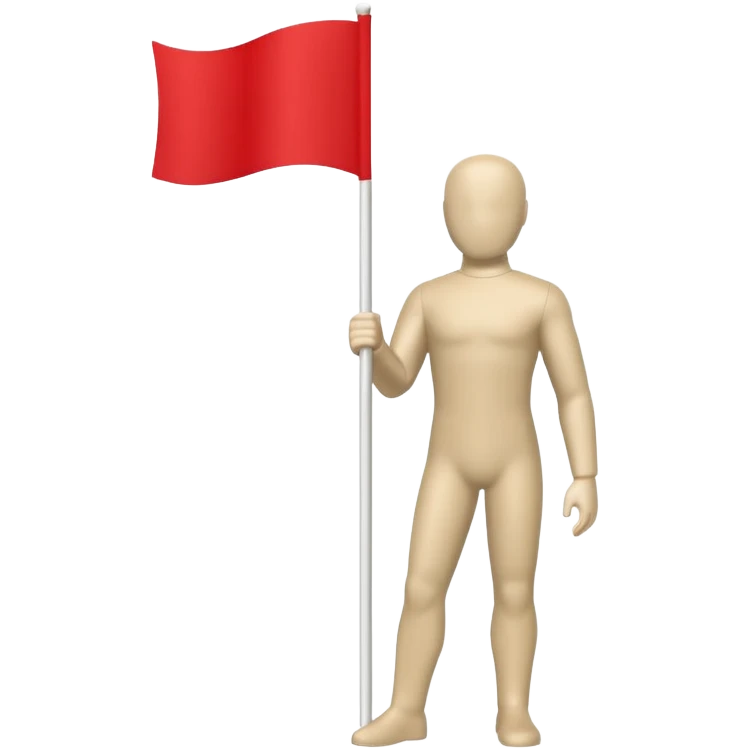 minimalist white human silhouette holding a red flag emoji