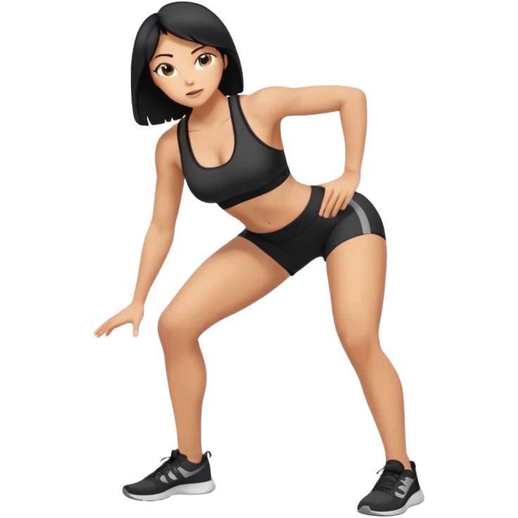 Tan woman with black hair pushing butt outward bent at waist emoji