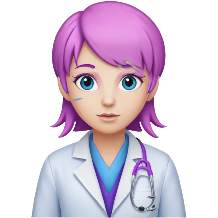 Blue antelope wearing a purple outfit, a lab coat and a pink wig emoji