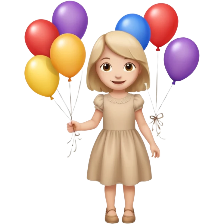 birthday small  girl in biege dress + baloons emoji