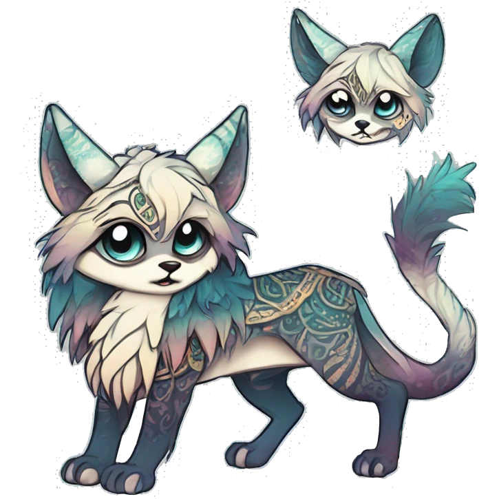 cute Kawaii edgy ethereal shy epic fantasy animal fursona Fionbri creature by griffsnuff & LiLaiRa & Falvie with exotic colors with intricate patterns full body emoji